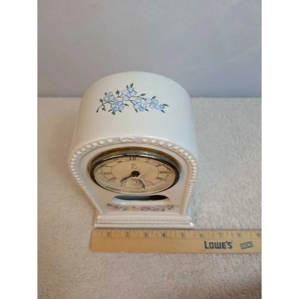 PS Limited Edition 1994 Floral Ceramic Mantle Clock Decorative White